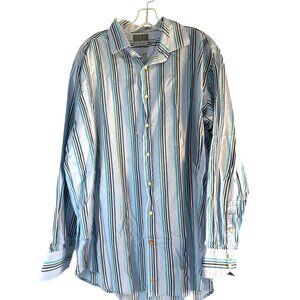 Thomas Dean Mens Shirt Long Sleeve Blue Striped Size XXLTTG